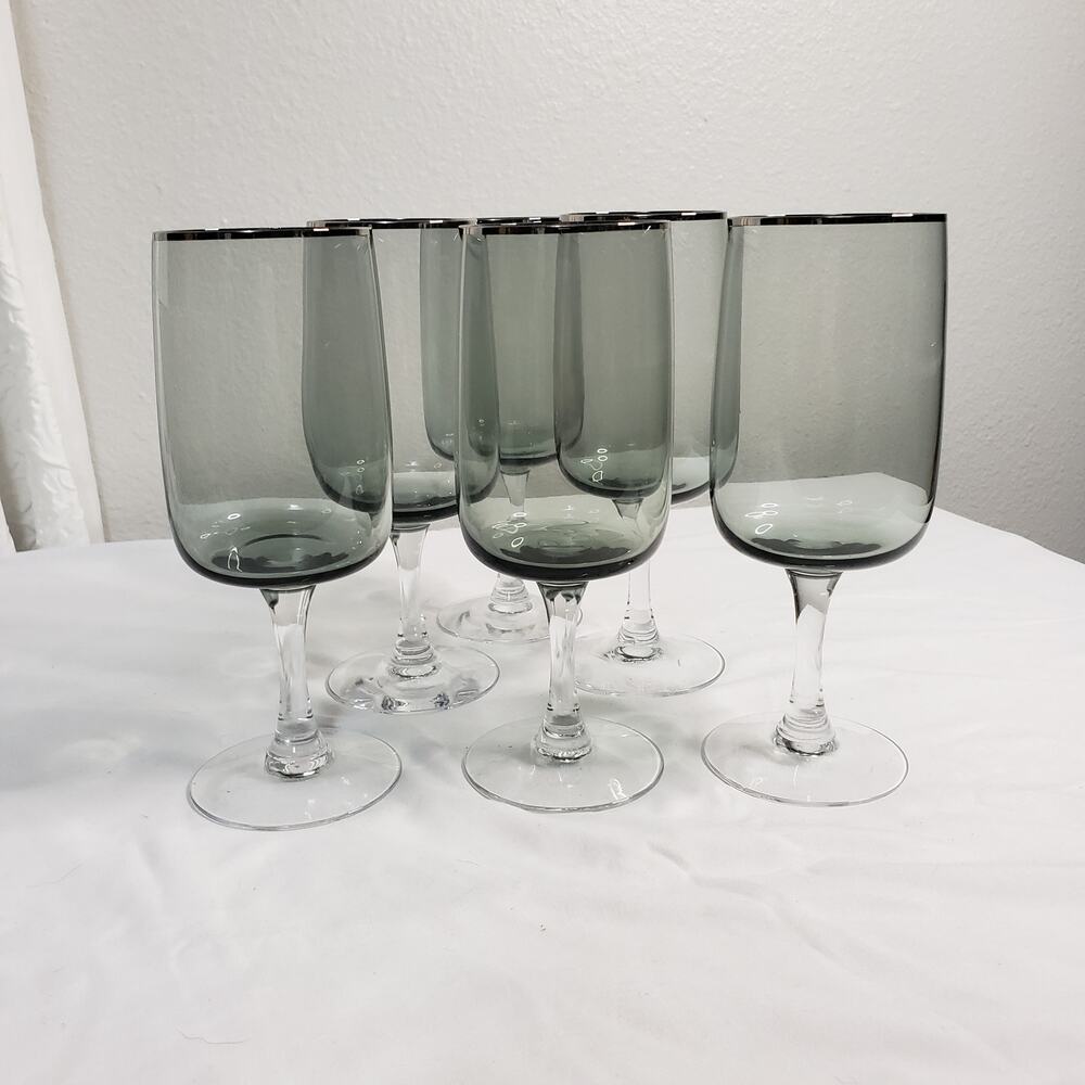 Vintage Fostoria Cherish Smoke Platinum Trim Water Ice Tea Glass Set Of 6 Simple